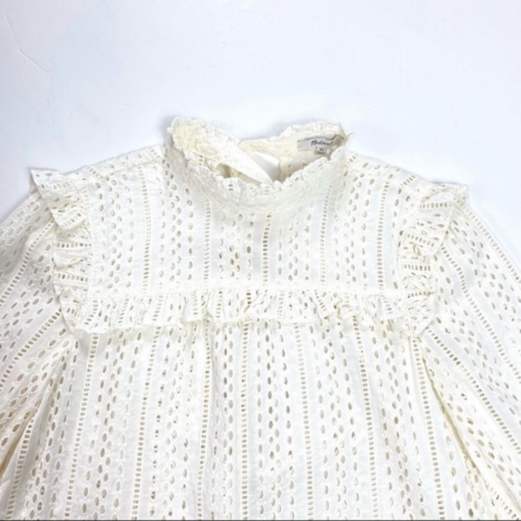 MADEWELL Eyelet Mockneck Ruffle Flowy Top Blouses In Cream Size XS Style#J9660 - Picture 4 of 8